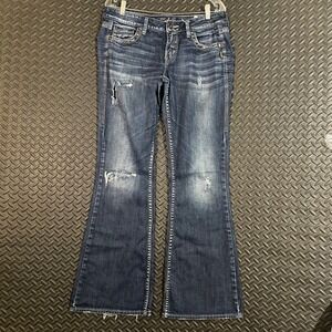 Silver Jeans Blue Mid Rise Eden Bootcut Distressed Denim Jeans Women's Size 29